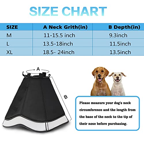 INKZOO Dog Cone Collar for After Surgery, Soft Pet Recovery Collar for Dogs and Cats, Adjustable Cone Collar Protective Collar for Large Medium Small Dogs Wound Healing (Black, Large)