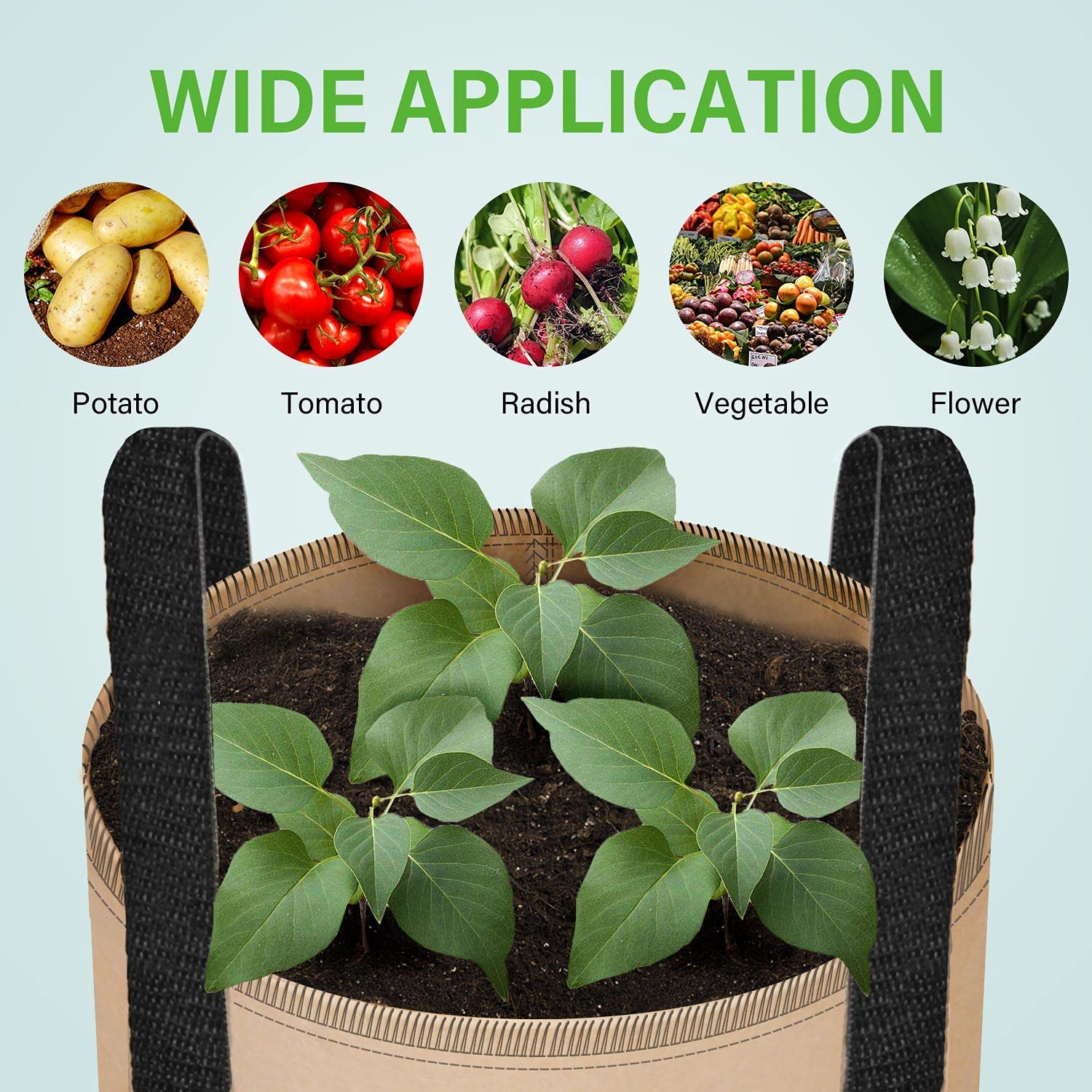 iPower 10-Pack 20 Gallon Aeration Grow Bags Thick Nonwoven Fabric Pots with Handles, for Fruits, Vegetables, and Flowers, Tan