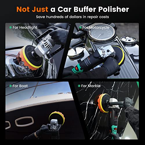 ETOOLAB Buffer Polisher with 23 pcs Necessities, [Car Beauty Designated] 7 inch/ 6 inch Car Rotary Polisher Waxer, 6 Variable Speed (3500RPM Max) Polishing Machine for Car, Boat Detailing