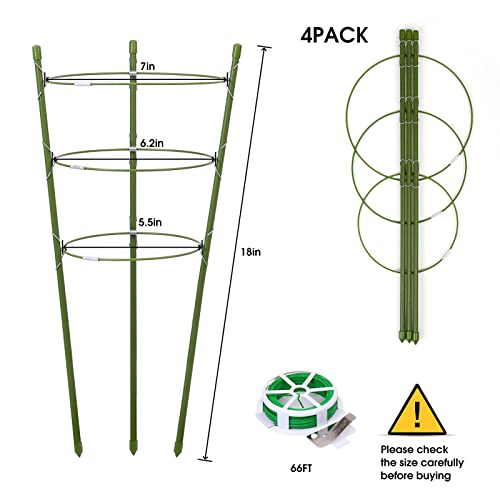 4 Pack Plant Support Tomato Cages for Garden, 18 Inches Small Tomato Cages and Supports with Adjustable Rings for Garden Pots, Plant Stakes Tomato Trellis Rings for Climbing Plants