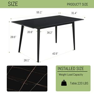 ZEXIIZ Dining Table with Slate Stone Top,Rectangular Table Dining Room Table Kitchen Table Small Space Table and Stable Metal Legs for Living Room, Dining Room,Home and Office（Black）