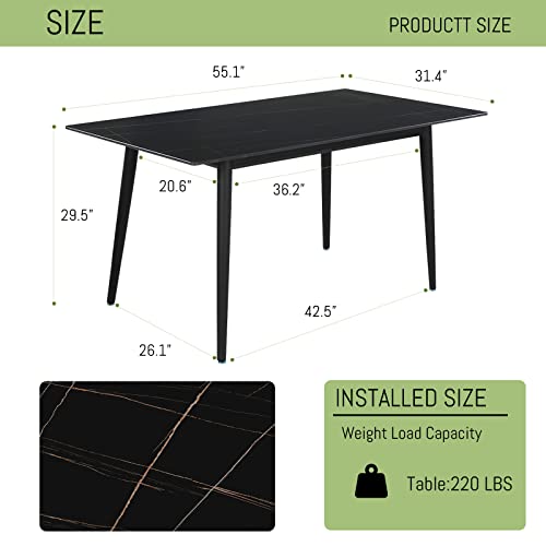 ZEXIIZ Dining Table with Slate Stone Top,Rectangular Table Dining Room Table Kitchen Table Small Space Table and Stable Metal Legs for Living Room, Dining Room,Home and Office（Black）