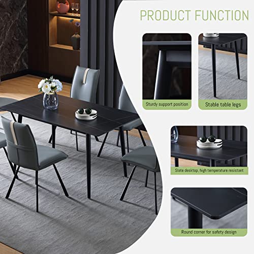 ZEXIIZ Dining Table with Slate Stone Top,Rectangular Table Dining Room Table Kitchen Table Small Space Table and Stable Metal Legs for Living Room, Dining Room,Home and Office（Black）