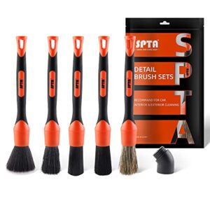 spta car detailing brush set, 5 pack soft boar hair auto detail brush kit with elbow for automotive elegant surface interior exterior dashboard emblems panels engine bay wheels air vent seat leather