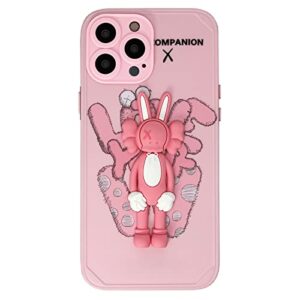dowintiger compatible with iphone 13 pro max case cute designer women girls, kawaii cartoon 3d bunny pattern street fashion tpu and imd protection cover for iphone 13 pro max - pink