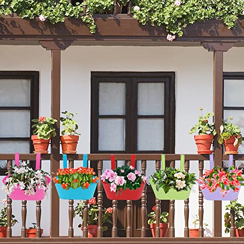 Glory Island 5 Pcs Hanging Flower Pot, Metal Iron Bucket Fence Hanging Planters for Outdoor Plants, Planter Box with Detachable Hooks for Railing Balcony Garden Yard