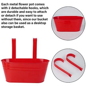 Glory Island 5 Pcs Hanging Flower Pot, Metal Iron Bucket Fence Hanging Planters for Outdoor Plants, Planter Box with Detachable Hooks for Railing Balcony Garden Yard