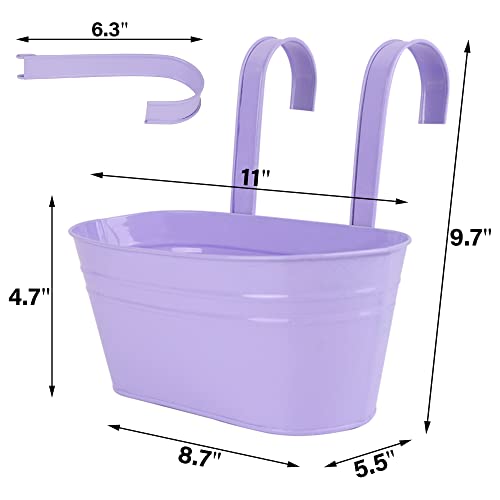 Glory Island 5 Pcs Hanging Flower Pot, Metal Iron Bucket Fence Hanging Planters for Outdoor Plants, Planter Box with Detachable Hooks for Railing Balcony Garden Yard