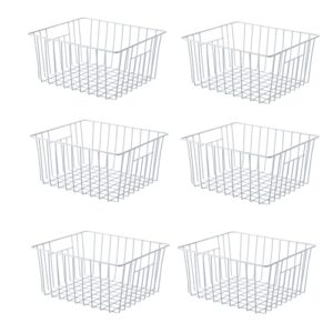 freezer organizer bin, kitchen metal wire storage basket, pantry cupboard household container divider with handles, rustproof - white