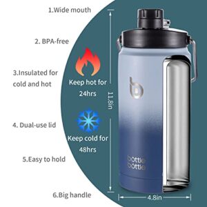 BOTTLE BOTTLE Insulated Water Bottle 64 oz with Straw and Dual-use Lid Half Gallon Water Jug Vacuum Stainless Steel for Workout and Sports Insulated Beer Growler with Handle（Ocean Blue）