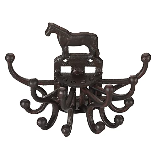 Aifeorzo Cast Iron Decorative Wall Hooks, Wall Mounted Hanger with 6 Hooks, Vintage Horse Free Spinning Wall Hanging Coat Hook, Rustic Farmhouse Heavy Duty Hooks for Keys Towels Purses Jewelry Belts