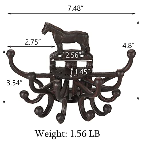 Aifeorzo Cast Iron Decorative Wall Hooks, Wall Mounted Hanger with 6 Hooks, Vintage Horse Free Spinning Wall Hanging Coat Hook, Rustic Farmhouse Heavy Duty Hooks for Keys Towels Purses Jewelry Belts