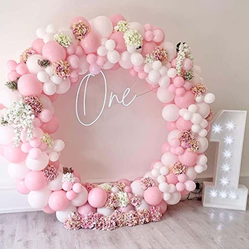 60PCS Pink and White Balloons, 12Inch Baby Light Pink White Party Balloon Set with Metallic Red Balloons, Rose Gold Confetti Helium Latex Balloons for Girls Birthday Baby Shower Wedding Decorations