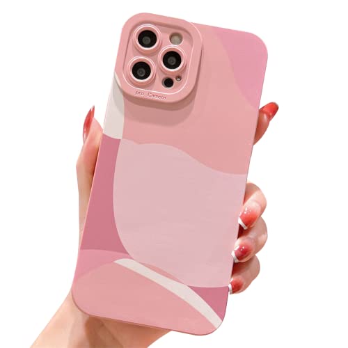 YKCZL Compatible with iPhone 13 Pro Max Case 6.7 Inch, Cute Painted Art Full Camera Lens Protective Slim Soft Shockproof Phone Case for Women Girl-Pink