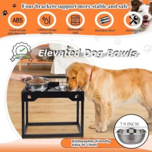 Ronjnndc Elevated Dog Bowls Raised Bowls with 4 Heights Adjustable Raised Dog Bowls Stand Feeder with Name Tag and 2 Stainless Bowls for Large Medium Small Dogs Pets