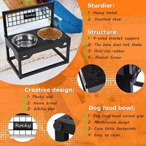 Ronjnndc Elevated Dog Bowls Raised Bowls with 4 Heights Adjustable Raised Dog Bowls Stand Feeder with Name Tag and 2 Stainless Bowls for Large Medium Small Dogs Pets