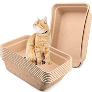 8 pieces disposable litter boxes for cats paper cat litter tray portable 2 in 1 kitten litter box for cat, hamster, guinea pig, mice, small animals, 16.7 x 12.8 x 4.1 inch