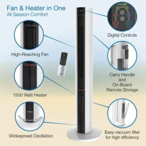 Home Improvement 1500W Electric All Season Tower Fan & Space Heater with Timer and Remote, FH500, White