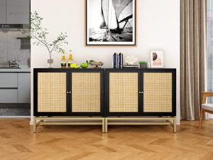 goujxcy 2pcs rattan sideboard buffet cabinet, kitchen storage cabinet with rattan decorated doors, liquor cabinet, dining room, hallway, cupboard console table, accent cabinet (black1-2pcs)