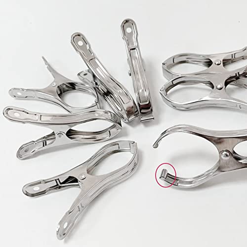 TONSNY 8 Packs Large Heavy Duty Metal Clothespins Towel Clips Clamps Stainless Steel Clips Beach Towel Clips Heavy Duty Clips Windproof Clips Metal Clips Hanger for Quilt Boat Pool Cover (3.5 ")