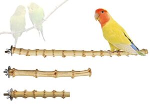 3 pack bird perch stand, natural bamboo parrot paw grinding toys, bird cage accessories, bird paw grinding for small birds parrots parakeets cockatiels conures finches love birds
