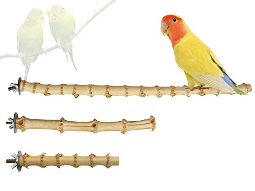 3 Pack Bird Perch Stand, Natural Bamboo Parrot Paw Grinding Toys, Bird Cage Accessories, Bird Paw Grinding for Small Birds Parrots Parakeets Cockatiels Conures Finches Love Birds