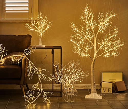 LITBLOOM Lighted Branches with Timer 21IN 75 LED Fairy Lights, White Coral Tree Branches with Lights Battery Operated for Indoor Outdoor Home Fireplace Christmas Decorations