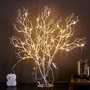 litbloom lighted branches with timer 21in 75 led fairy lights, white coral tree branches with lights battery operated for indoor outdoor home fireplace christmas decorations