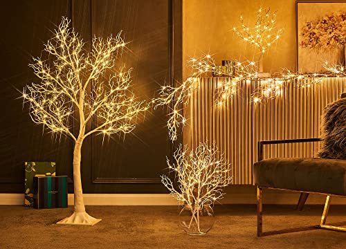 LITBLOOM Lighted Branches with Timer 21IN 75 LED Fairy Lights, White Coral Tree Branches with Lights Battery Operated for Indoor Outdoor Home Fireplace Christmas Decorations