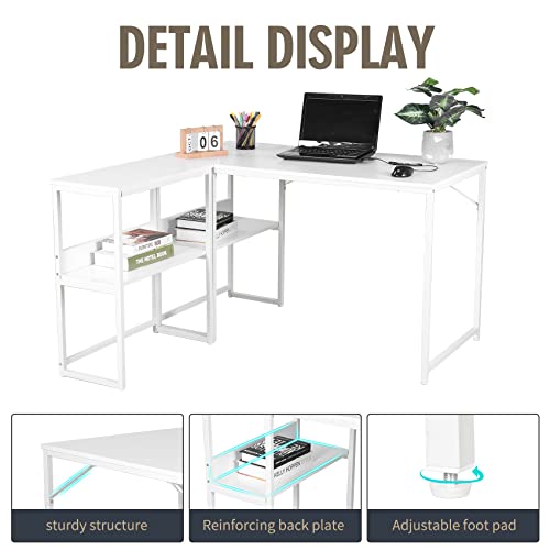 UNICOO – Muti-Function 3 Combination Computer Desk. L Shaped Computer Desk with Shelves, Study Desk with Reversible Storage Shelves for Home Office (XJH-2402 - White)