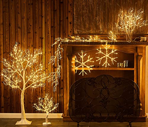 LITBLOOM White Tree with Lights Plug in 4FT 150 Fairy Lights, Lighted Coral Twig Trees for Indoor Outdoor Home Thanksgiving Christmas Decoration