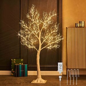 litbloom white tree with lights plug in 4ft 150 fairy lights, lighted coral twig trees for indoor outdoor home thanksgiving christmas decoration