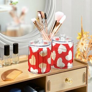 BOENLE 2 Pack Qtip Holder Organizer Dispenser Heart Valentines Bathroom Storage Canister Cotton Ball Holder Container for Cotton Swabs/Pads/Floss