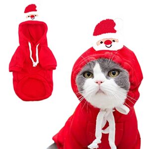 aniac christmas small dog hoodies warm puppy hooded sweatshirt with cartoon santa claus pet winter clothes xmas cat apparel (x-small, red)