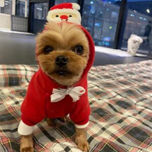 ANIAC Christmas Small Dog Hoodies Warm Puppy Hooded Sweatshirt with Cartoon Santa Claus Pet Winter Clothes Xmas Cat Apparel (X-Small, Red)