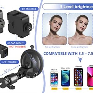 LenTok Suction Cup Mirror Phone Holder with Light, Travel Wall Phone Camera Mount for Makeup Content Creator Essentials, Mirror Tripod for Bathroom Kitchen Compatile with All Smooth Surface