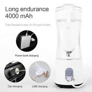 Portable Blender for Shakes and Smoothies: Personal Size Single Serve Travel Fruit Juicer Mixer Cup with Rechargeable USB Small Electric Individual Mini Blender for Juice Milk - White