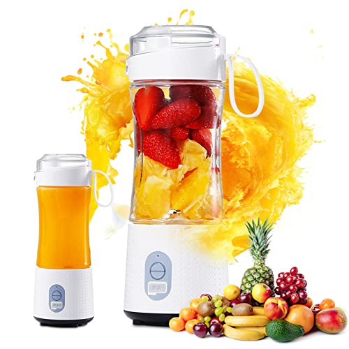 Portable Blender for Shakes and Smoothies: Personal Size Single Serve Travel Fruit Juicer Mixer Cup with Rechargeable USB Small Electric Individual Mini Blender for Juice Milk - White