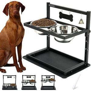 elevated dog bowls,raised dog bowls for dogs adjusable height with stainless steel dog food bowls and spill proof mat, dog bowls for large medium dogs.