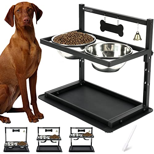 Elevated Dog Bowls,Raised Dog Bowls for Dogs Adjusable Height with Stainless Steel Dog Food Bowls and Spill Proof Mat, Dog Bowls for Large Medium Dogs.