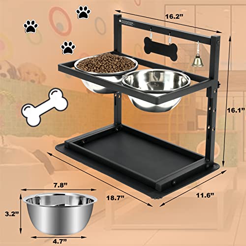 Elevated Dog Bowls,Raised Dog Bowls for Dogs Adjusable Height with Stainless Steel Dog Food Bowls and Spill Proof Mat, Dog Bowls for Large Medium Dogs.