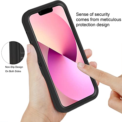 Shockproof iPhone 13 Case with [Tempered Glass Screen Protector+Camera Lens Protector] Military Grade Drop Protection Heavy Duty Protective Cover for Apple iPhone 13 6.1" Black