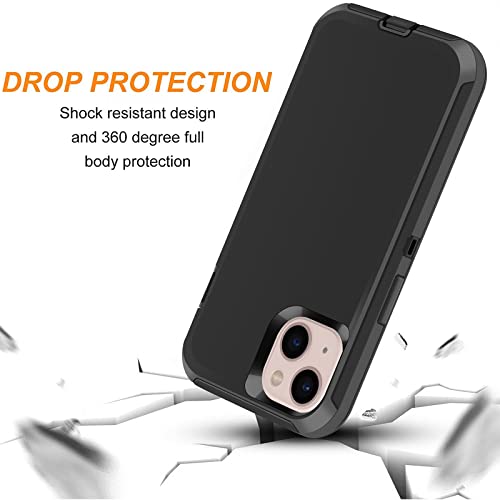 Shockproof iPhone 13 Case with [Tempered Glass Screen Protector+Camera Lens Protector] Military Grade Drop Protection Heavy Duty Protective Cover for Apple iPhone 13 6.1" Black