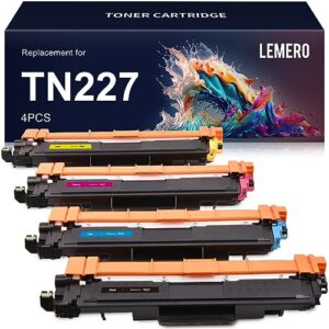 lemero tn227 tn-227 bk/c/m/y high yield remanufactured toner cartridge replacement for tn227 tn223 (4 pack)