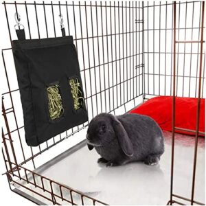 Rabbit Hay Feeder Bag, 2 Holes Hay Hanging Feeder Storage for Rabbit Guinea Pig Chinchilla, 600D Oxford Cloth Fabric with 1 Molar Stone (Black&Blue&Strawberry)