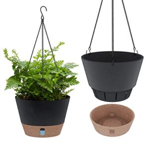 sosmar 2 pack hanging planters for indoor plants, 10 inch hanging pots for plants with visible water level, 6 pcs hooks, decorative flower pot holder with drainage for indoor outdoor plants