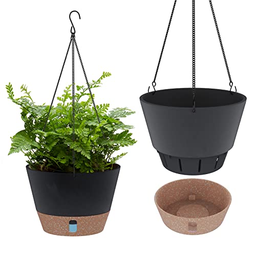 SOSMAR 2 Pack Hanging Planters for Indoor Plants, 10 Inch Hanging Pots for Plants with Visible Water Level, 6 Pcs Hooks, Decorative Flower Pot Holder with Drainage for Indoor Outdoor Plants