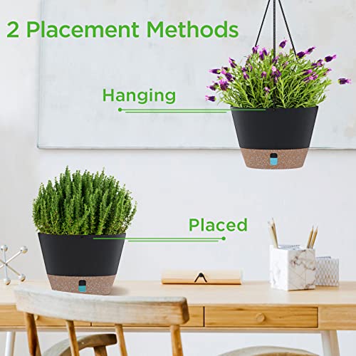 SOSMAR 2 Pack Hanging Planters for Indoor Plants, 10 Inch Hanging Pots for Plants with Visible Water Level, 6 Pcs Hooks, Decorative Flower Pot Holder with Drainage for Indoor Outdoor Plants