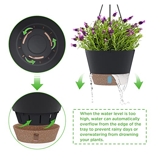 SOSMAR 2 Pack Hanging Planters for Indoor Plants, 10 Inch Hanging Pots for Plants with Visible Water Level, 6 Pcs Hooks, Decorative Flower Pot Holder with Drainage for Indoor Outdoor Plants