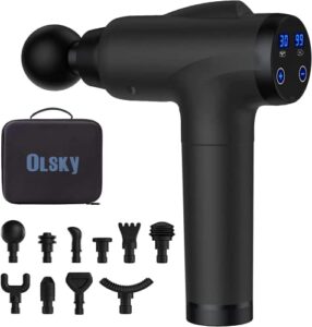 olsky massage gun deep tissue, handheld electric muscle massager, high intensity percussion massage device for pain relief with 10 attachments & 30 speed(black)
